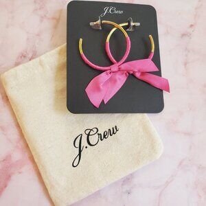 🌞 J.Crew Berry Ribbon Tie Wrapped Gold Hoops Classic Earrings 🌞